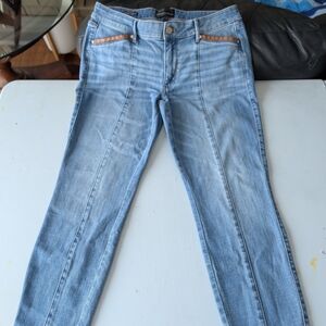 White House Black Market Light Blue Skinny Jeans with Brown Details